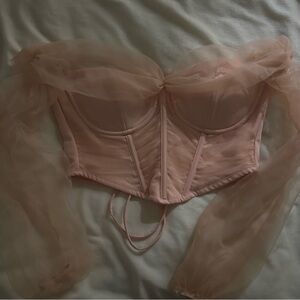 Pink Corset Top with Sheer Sleeves